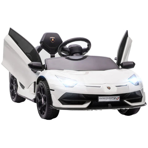 Rootz Electric Children's Car - Kids Car - Licensed Lamborghini Aventador - Gullwing Doors - Music - Horn - for 3-5 Years - White - 107.5cm x 63cm x 42cm