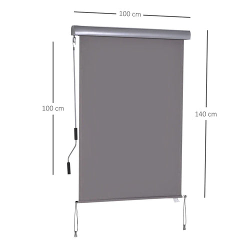 Rootz Vertical Awning - Balcony Awning - Wind Protection - Side Roller Blind - Privacy Screen With Hand Crank - Polyester Fabric + Aluminum - Gray - 100 x 140 cm