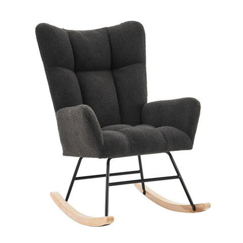 Rootz High Back Rocking Chair - Armchair - Recliner Chair - Soft Velvet Fabric - 63.9cm x 95.7cm x 90.9cm