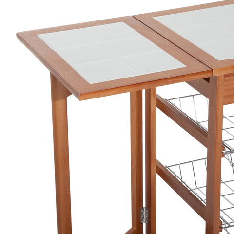 Rootz Serving Trolley - Rolling Kitchen Cart - Mobile Storage Unit - Foldable Work Surface - Easy-Care Ceramic Top - 91cm x 37cm x 75cm