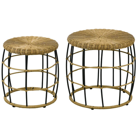 Rootz Set of 2 Garden Table - Balcony Table - Side Table - Boho Style - Weather Resistant - Black + Khaki - Ø58 x 53Hcm