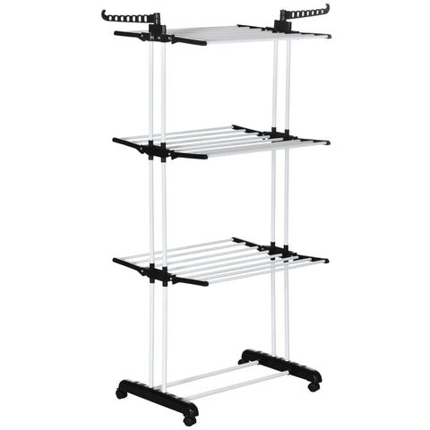 Rootz Clothes Airer - Drying Rack - Laundry Stand - Foldable Design - High Load Capacity - Mobility and Stability - 73cm x 64cm x 177cm - Metal Frame - Black