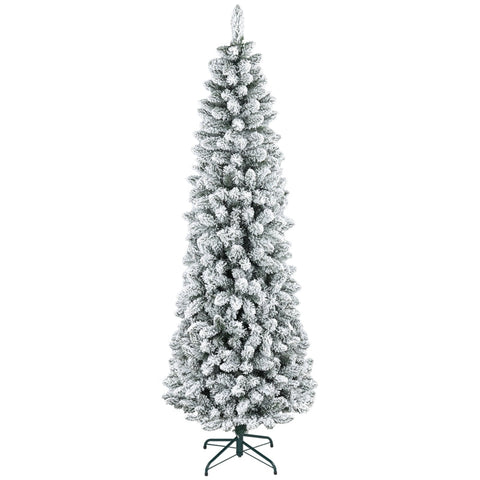 Rootz Christmas Tree 210 cm - Artificial Snow - Slim Fir Tree - Flame Retardant - Steel Base - Green - Ø75 x 210Hcm