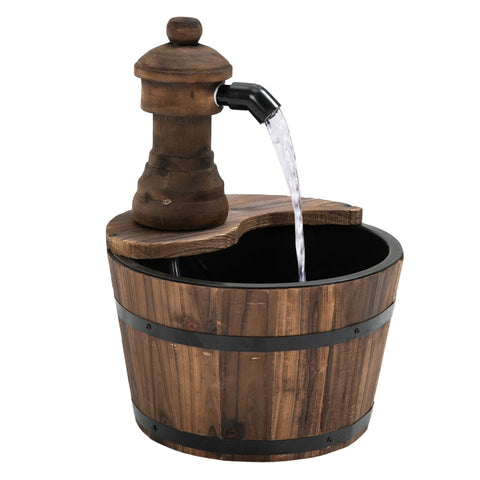 Rootz Garden Fountain - Decorative Barrel Fountain - Wooden Bucket Water Feature - Weather-Resistant - Adjustable Water Flow - Easy Assembly - Ø27 x 37 cm - Fir Wood + Metal