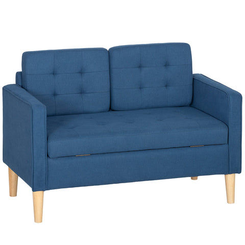 Rootz Two-Seater Sofa - Loveseat - Couch - Storage Bench - Space-Saving, Soft Velvet Comfort - 117x62x78cm - Blue