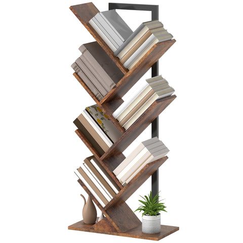 Rootz Bookshelf Standregal - Narrow Office Shelf - Brown Bookcase - Space-Saving Design - 50cm x 24cm x 109cm