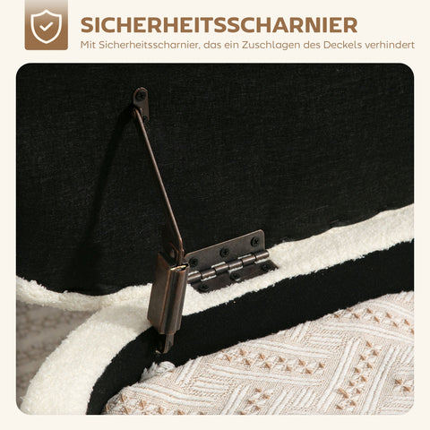 Rootz Storage Stool - Ottoman Bench - Footrest Seat - Hidden Storage - White - Fleece Cover - Steel Legs - 114.5 x 40 x 48 cm