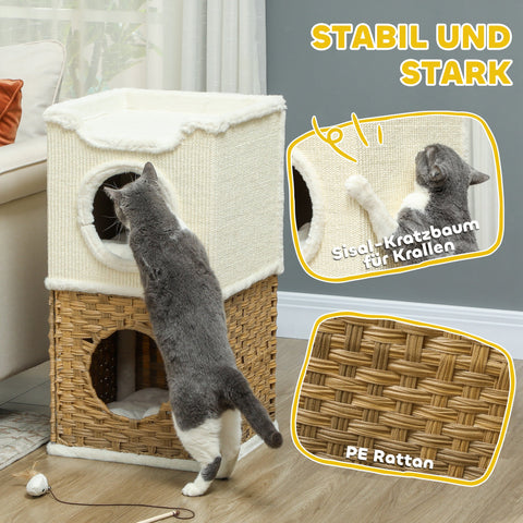 Rootz Cat Tree Tower - Scratch Bin - Cat Condo - Promotes Claw Health - 41cm x 41cm x 75.5cm - Cream White