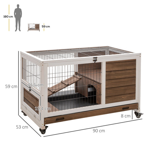 Rootz Rabbit Hutch - Animal House - Pet Enclosure - Spacious & Lockable - Non-Slip Ramp - 90cm x 53cm x 59cm
