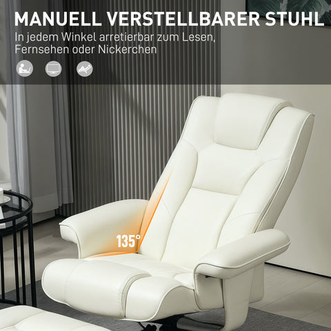 Rootz Relaxation Chair with Stool - Recliner Chair - Lounger - Tilting Backrest for Comfort - 84cm x 84cm x 104cm  White