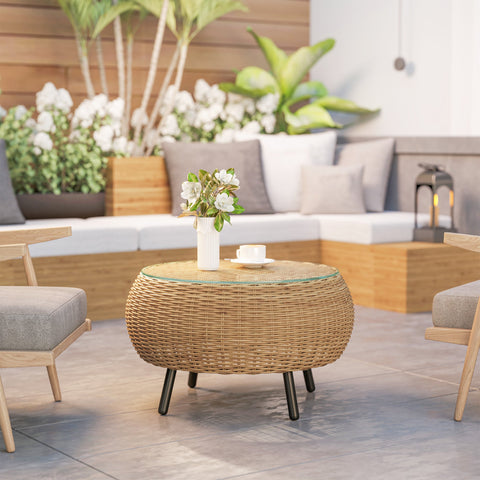 Rootz Poly Rattan Side Table - Round Coffee Table - Balcony Table - Weatherproof & Durable - Ø75 x 42 cm