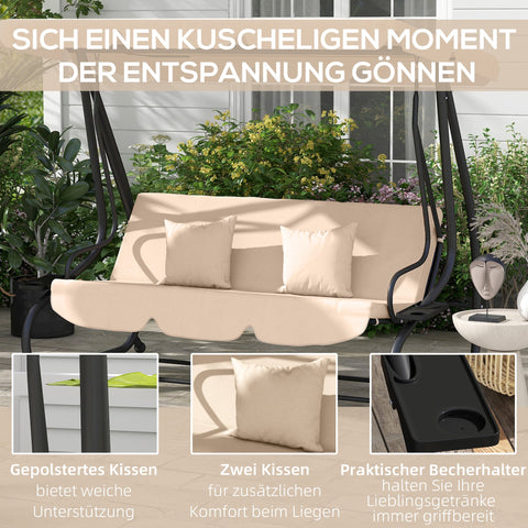 Rootz Rocking Bench - Garden Swing - 3-Seater Hollywood Swing - Steel Frame - 200 x 120 x 164 cm - Includes Beverage Holders