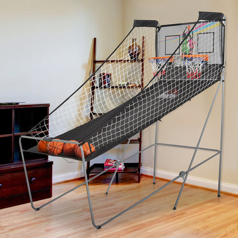 Rootz Foldable Basketball Hoop - Double Shootout - Arcade Game - Electronic Counter - Robust Steel Frame - 2.05m x 1.1m x 2.05m