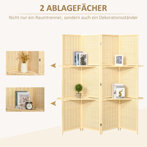 Rootz Bamboo Room Divider - Privacy Screen - Zen Partition - Foldable with Shelves - 180cm x 1.9cm x 180cm