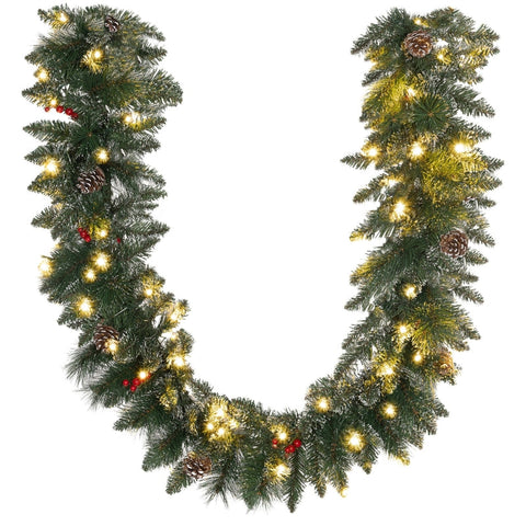 Rootz Christmas Garland - Light Up Festive Fir Garland - Warm White LEDs - Snowy Pine Cones & Red Berries - Flame Retardant - 1.8m x 30cm x 30cm
