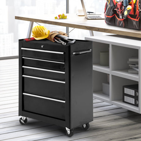 Rootz Rolling Steel Tool Trolley - Workshop Cart - Tool Storage - Lockable with 2 Keys - 61.5 x 33 x 82.5 cm - Non-slip Protection