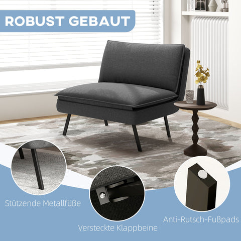 Rootz Sofa Bed - Adjustable Backrest - Breathable Fabric - Integrated Headrest - 76L x 75W x 56H cm (Floor Chair) - Grey