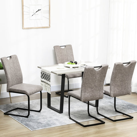 Rootz Set of 4 Dining Chairs - Kitchen Chairs - Upholstered Seats - Microfiber Comfort - 43x58.5x96.5 cm - Grey, Black Steel Sleigh Legs
