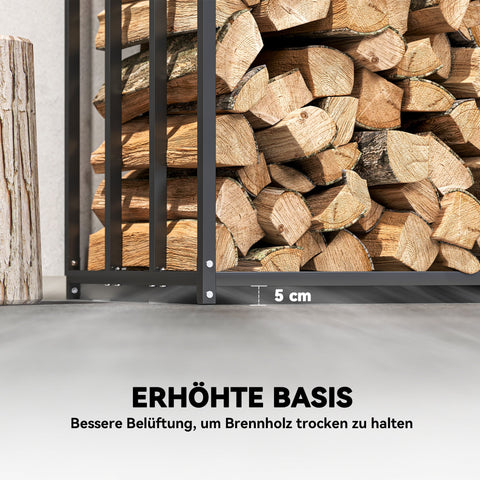 Rootz Firewood Rack Black - Steel Log Holder - Outdoor Wood Storage Stand - Weatherproof Cover - 300kg Capacity - Keeps Firewood Dry - 140 x 70 x 154 cm