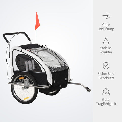 Rootz Children's Bicycle Trailer - Kids Bike Trailer - Child Transporter - Safety Belts - Full Suspension - Weather Protection - 142cm x 85cm x 105cm