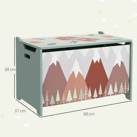Rootz Storage Box Toy Chest - Toy Organizer - Kids Storage - Safety Hinge - 60L x 37W x 39H cm - Cute Green Animal Design