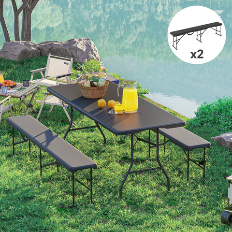 Rootz Camping Bank - Outdoor Bench - Party Bench - 240kg Capacity - Black - Waterproof HDPE - 182cm x 42cm x 28cm