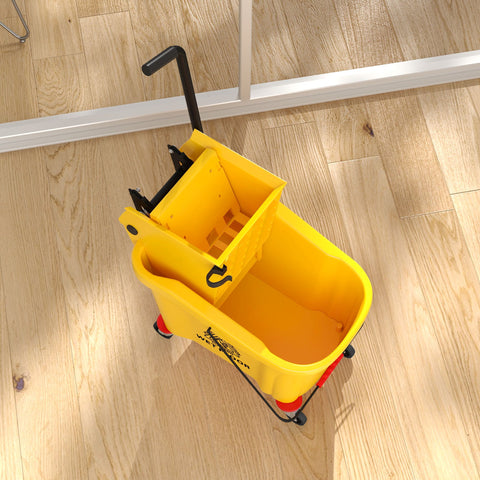 Rootz 36L Wheeled Cleaning Bucket - Mop Trolley - Mop Caddy - Quick Wring Efficiency - 55cm x 37cm x 65cm