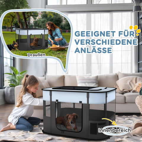 Rootz Foldable Pet Play Run - Puppy Playpen - Kitten Enclosure - Ventilated - 94x74x60cm - Portable with Storage Bag for Indoor/Outdoor Use