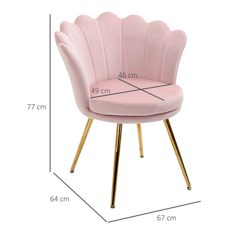 Rootz Shell Chair Velvet Dressing Chair - Salon Chair - Upholstered Chair - Gold Plated Legs - 67W x 64D x 77H cm