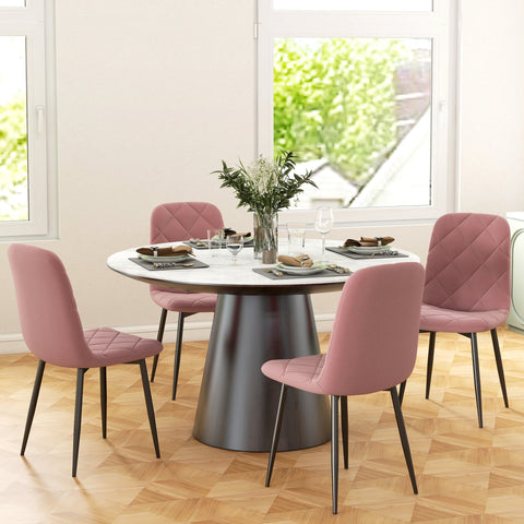 Rootz 4 Piece Set Dining Chairs - Kitchen Chairs - Velvet Look Armchairs - Maximum Comfort - 45 x 54 x 87 cm - Pink