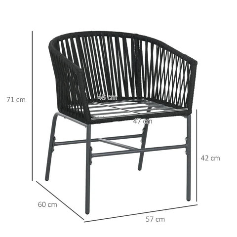 Rootz Tuinstoelen - Buitenstoelen - Set van 2 - Boho Design - Zit- en rugkussens - Comfortabele zitschaal - Metalen frame - Staal-polyethyleen - Donkergrijs - 57B x 60D x 71H cm