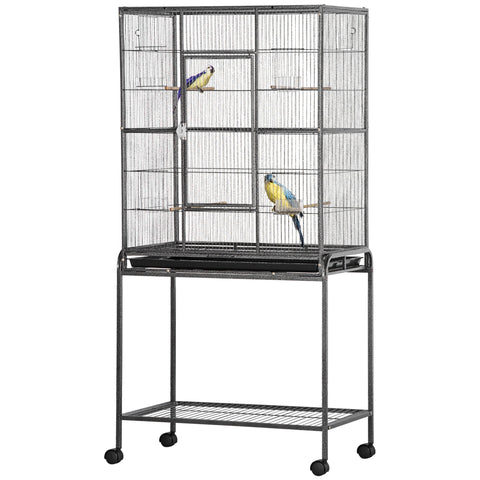 Rootz Bird Cage Portable Aviary - Mobile Bird Enclosure - Rolling Stand - Spacious Design - 77 x 47 x 163 cm Black and Grey