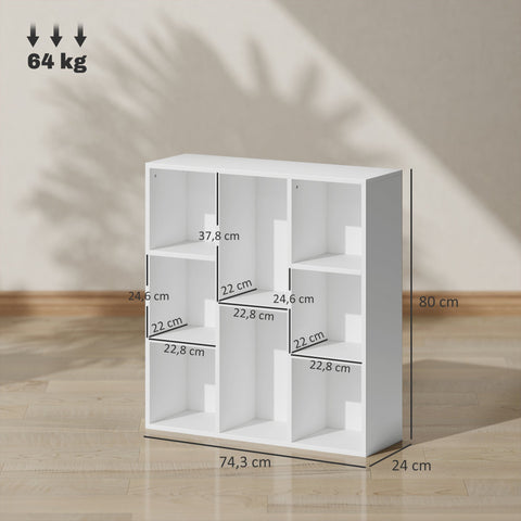 Rootz 3-Level Bookshelf - Storage Shelf - Display Rack - 8 Compartments - Chipboard - 74.3cm x 24cm x 80cm - White