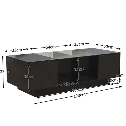 Rootz High Gloss Coffee Table - Modern Table - Living Room Centerpiece - LED Lighting - 120L x 50W x 37H cm