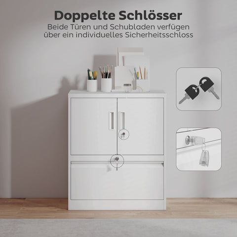 Rootz Filing Cabinet - Office Cabinet - Steel Storage Locker - Lockable Organizer - Secure Storage - White - 80 x 40 x 95 cm