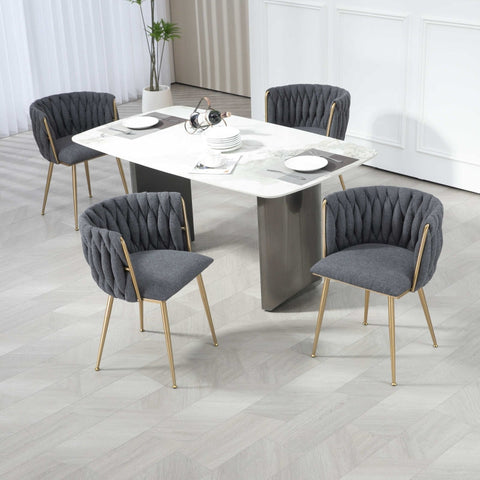 Rootz 2 Piece Set Upholstered Lounge Chairs - Armchairs - Linen Fabric Chairs - Sturdy Metal Frame - 54cm x 52cm x 73cm