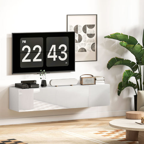 Rootz White Wall-Mounted TV Cabinet - Floating TV Chest - Storage Drawers - Space-Saving Design - 140cm x 33cm x 29.8cm