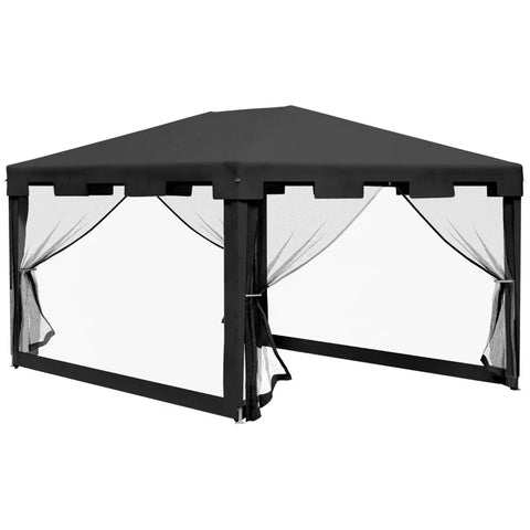Rootz Gazebo - Garden Tent - 3 X 3 M Gazebo - Fastening Ropes - Weatherproof - Foldable - Metal-Polyethylene - Black - 395cm X 295cm X 255cm