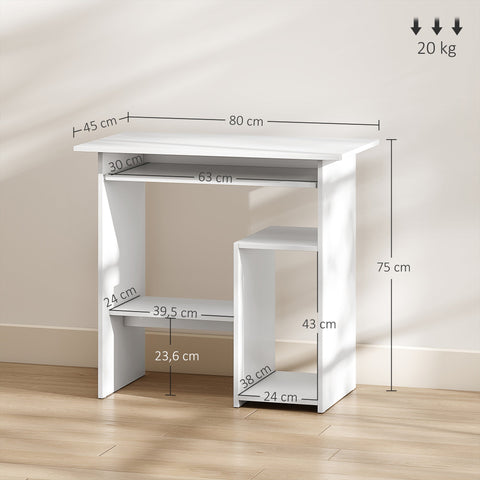 Rootz Computer Table - Desk - Workspace Station - Space-Saving Solution - 80 x 45 x 75 cm - White