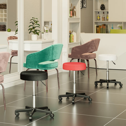 Rootz Rolling Stool for Massage - Height-Adjustable Swivel Stool - Rotating Office Seat - PU Leather - 42-54cm Adjustable Height - 35cm Diameter