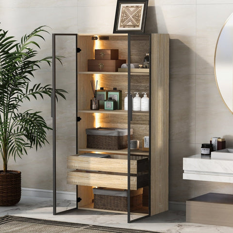 Rootz Bathroom Cabinet - Storage Unit - LED-Lit Cabinet - Modern Design - 74cm x 36cm x 155cm