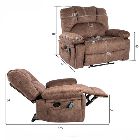Rootz Extra Wide Massage Recliner - Relaxation Chair - Comfort Seating - 8-Point Massage & Heating - 115L x 68W x 105H cm