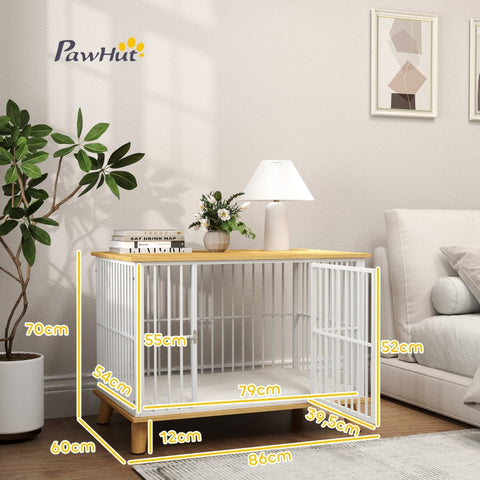 Rootz Dog Crate - Pet House - Wooden Kennel - Cushioned Bed - Medium Sized Dogs - Steel Construction - 86cm x 60cm x 70cm