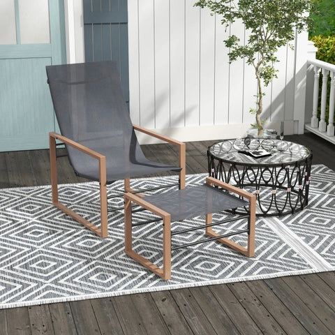 Rootz Garden Chair - Patio Chair with Stool - Weatherproof - Mesh Cover - Metal Frame - Terrace - Hallway - Living Room - Brown - 66W x 88D x 95H cm