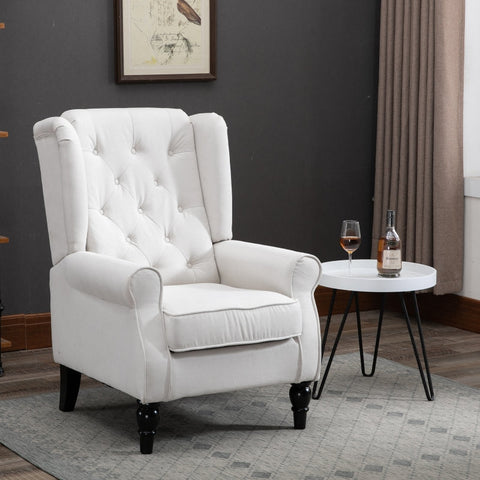 Rootz Wing Chair Accent Seating - Cozy Reading Chair - Washable Upholstery - Removable Cover - 74cm x 86cm x 102cm Cream White