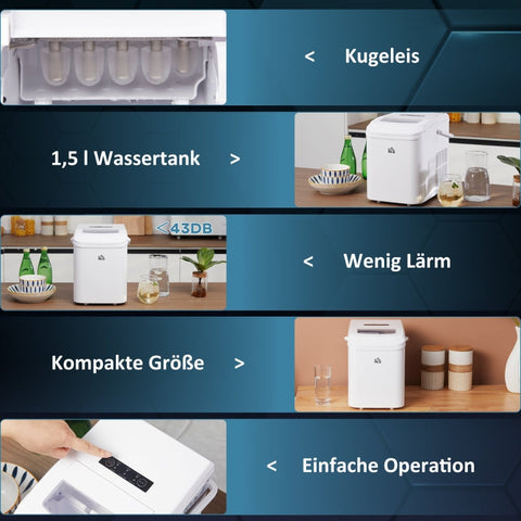 Rootz Ice Cube Machine - Ice Maker - Ice Ball Maker - 12kg Daily Production - Self-Cleaning - Quiet Operation - 32cm x 22.5cm x 29.5cm - Cream White