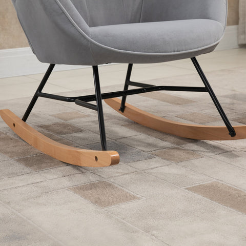 Rootz Ergonomic Rocking Chair - Velvet Look - Quilted Seat - Up to 150kg - 65L x 70W x 96H cm