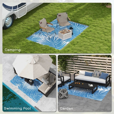 Rootz Outdoor Carpet - Waterproof - Leaf Pattern - 310g/m² Plastic - Non-woven Fabric - Blue-cream - 182x274cm
