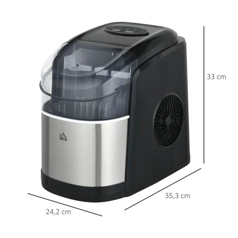Rootz Ice Maker Machine - Dispenser - 2 Ice Cube - Practical Basket - Self-cleaning Function - Plastic & Stainless Steel - Black - 24.2L x 35.3W x 33H cm