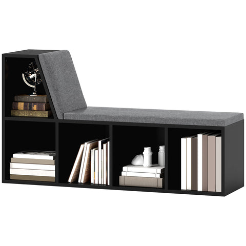 Rootz Bookshelf Bank 2 in 1 - Storage Shelf - Shoe Rack - Comfort Seating - 108 x 30 x 60 cm - Black Grey
